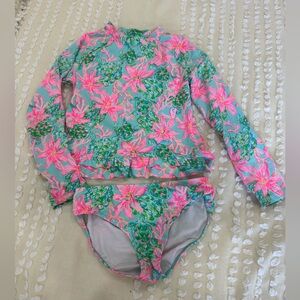 Lilly Pulitzer Pink and Green Rashguard Swim Size 10